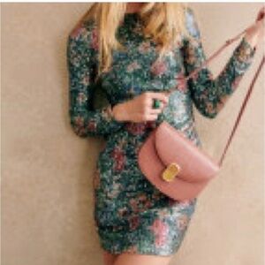 Sezane Nawel Sequin Floral Mini Dress - Green and Pink NWT